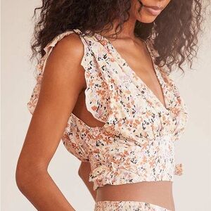 Free People Pretty Daze Floral Crop Top Ivory Wrap Tie XL NWOT